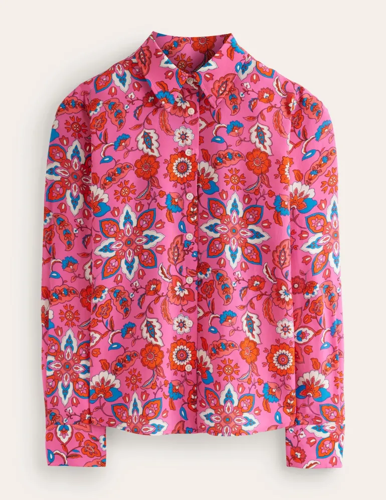 Sienna Silk Shirt-Pink, Botanical Wave-Boden Online
