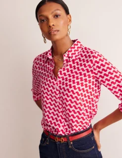 Sienna Silk Shirt-Poppy Red, Terrace Swirl-Boden Clearance