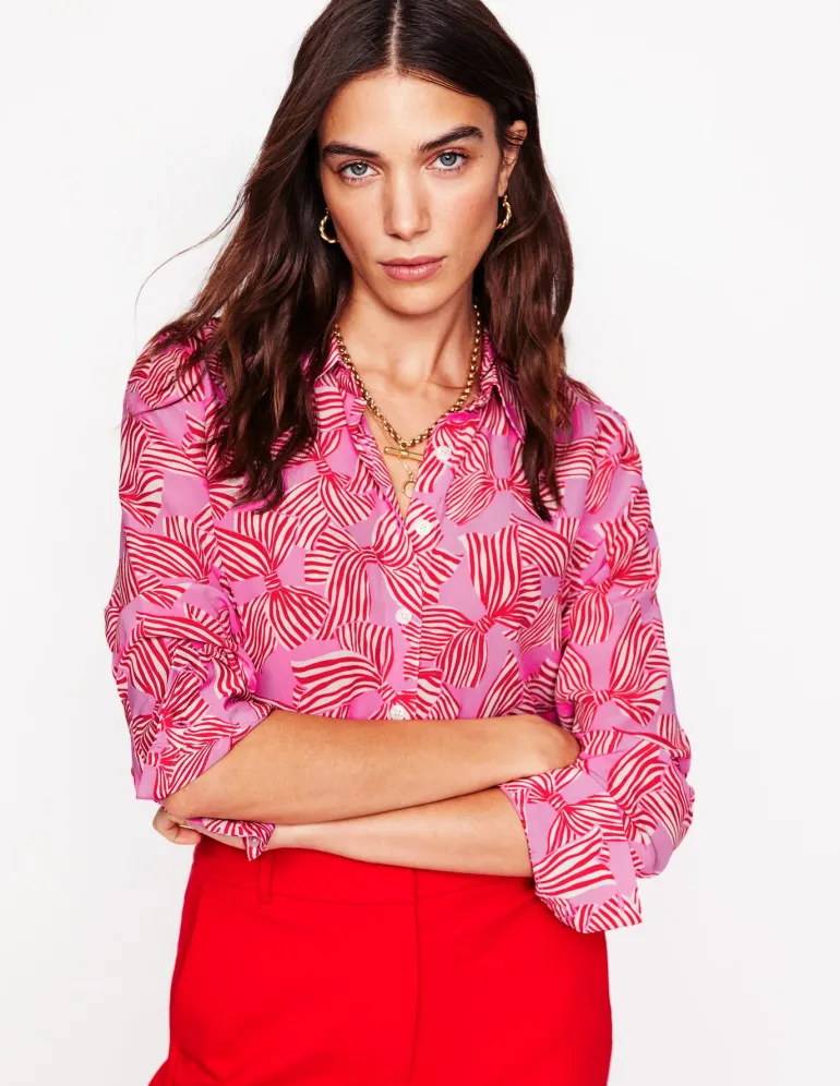 Sienna Silk Shirt-Soft Lavender, Bow Scatter-Boden Discount