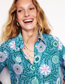 Sienna Silk Shirt-Vintage Blue, Meadow Vine-Boden Sale