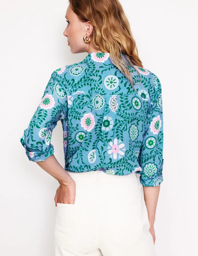Sienna Silk Shirt-Vintage Blue, Meadow Vine-Boden Sale