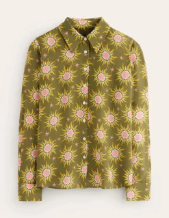 Sienna Silk Shirt-Woodland Green, Celestial-Boden Fashion