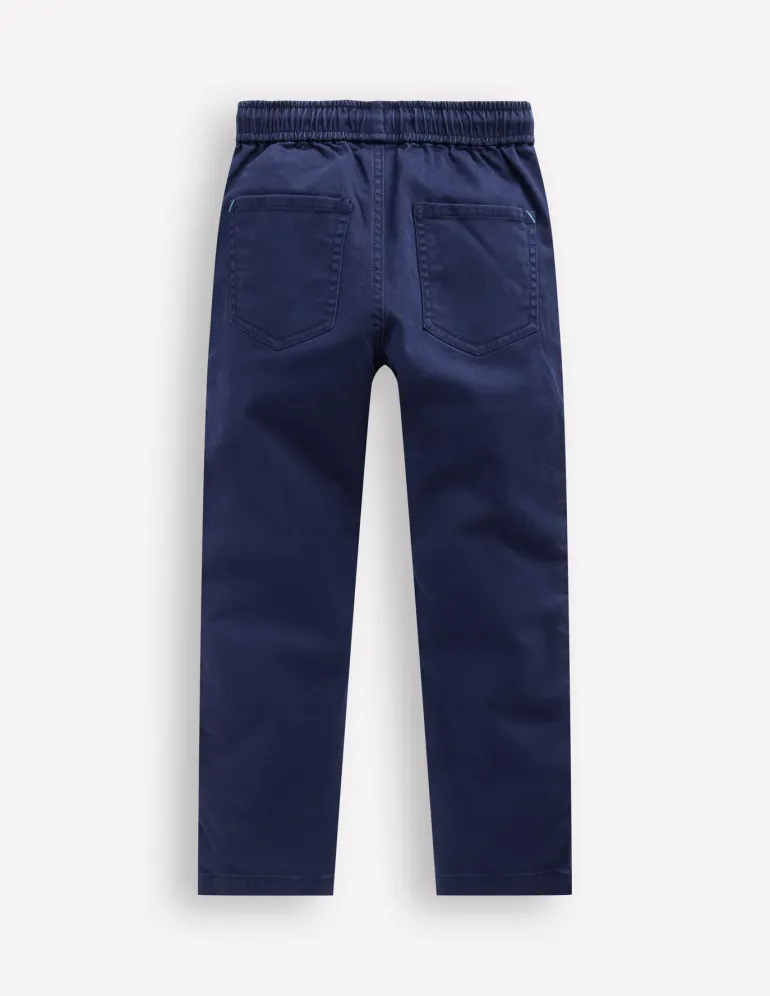 Slim Pull On Trousers-College Navy Twill-Boden New