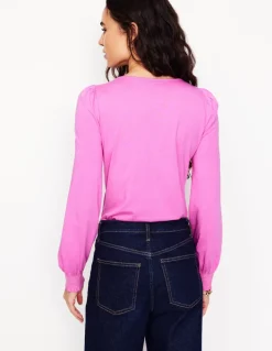 Smocked Cuff Supersoft Top-Tickled Pink-Boden Best