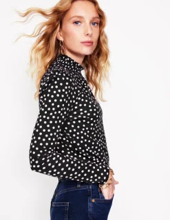 Smocked Neck Printed Top-Black, Milkshake Spot-Boden Fashion