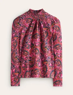 Smocked Neck Printed Top-Jam, Kaleidoscopic Paisley-Boden Sale