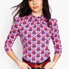 Smocked Neck Printed Top-Poppy Red, Daisy Bloom Geo-Boden Shop