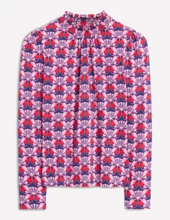 Smocked Neck Printed Top-Poppy Red, Daisy Bloom Geo-Boden Shop
