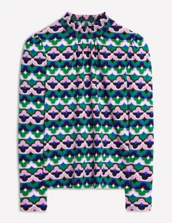 Smocked Neck Printed Top-Rich Emerald, Lucky Clover-Boden Online