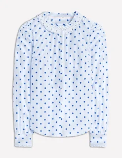 Smocked Neck Shirt-Forget Me Not Blue Fine Stripe-Boden Outlet