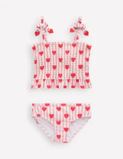 Smocked Tankini Set-Bubblegum Pink Heart Stripe-Boden Clearance