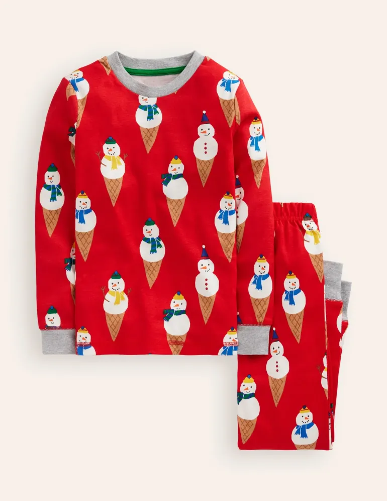 Snug Glow-In-The-Dark Pajamas-Poppy Red Snow Cones-Boden Discount