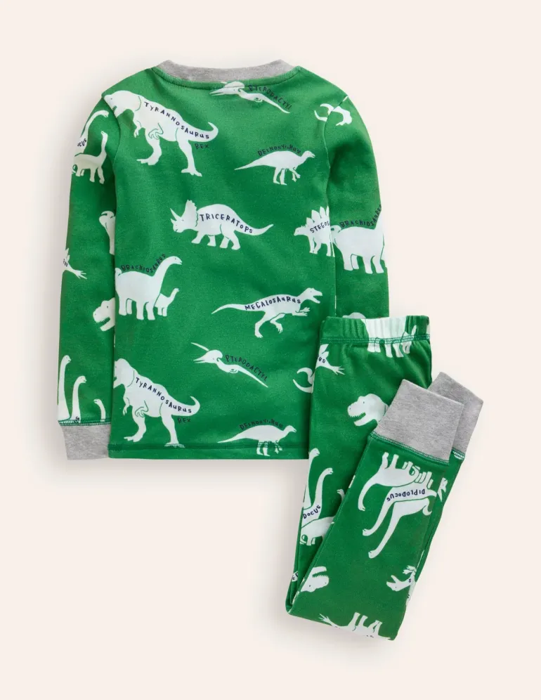 Snug Glow-In-The-Dark Pajamas-Highland Green Dino-Boden Store
