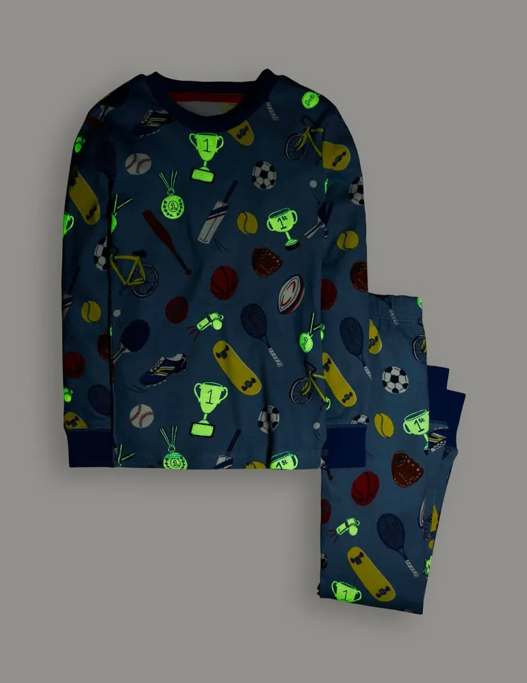 Snug Glow-In-The-Dark Pajamas-Blue Sport-Boden Shop