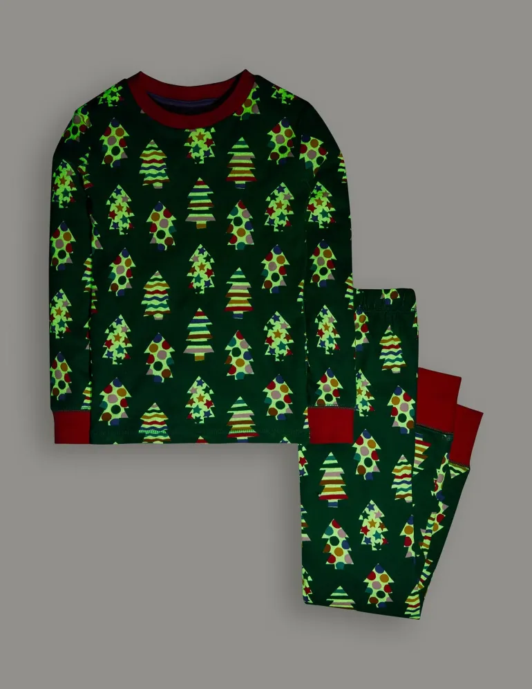 Snug Glow-In-The-Dark Pajamas-Christmas Trees-Boden Cheap
