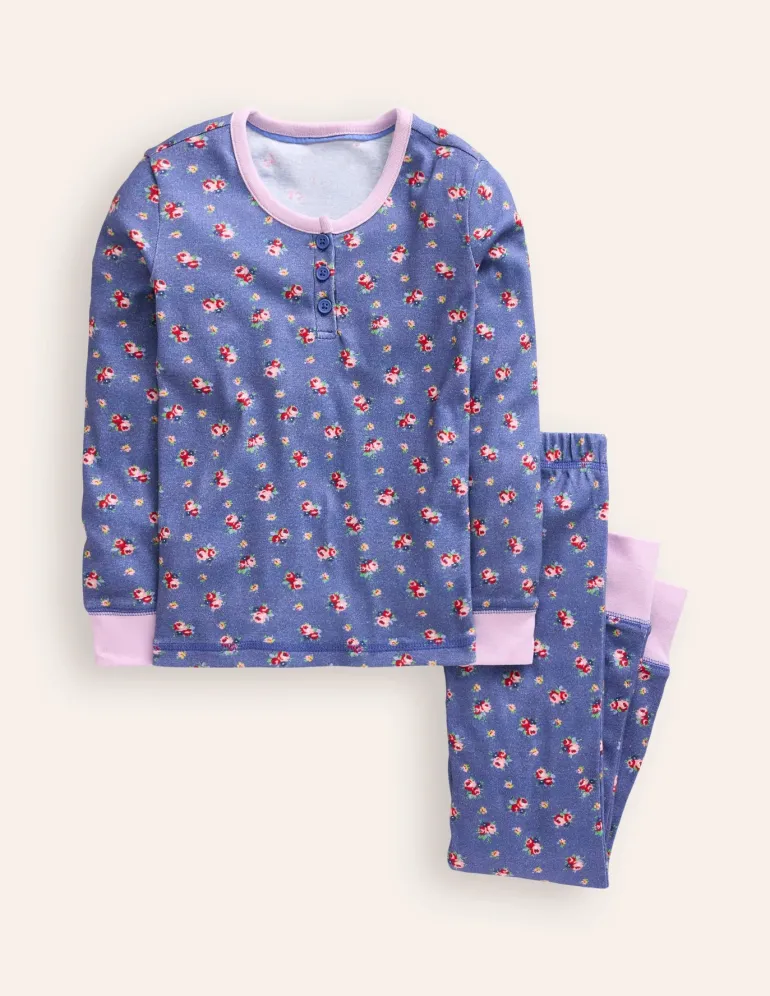 Snug Henley Pajamas-Bluejay Bouquet-Boden Best