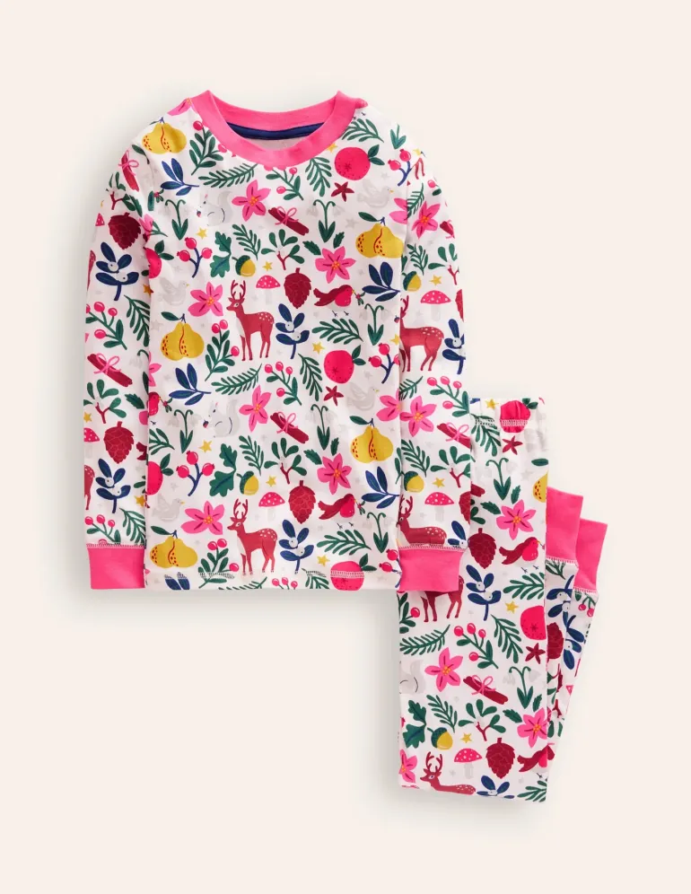 Snug Long John Pajamas-Ivory Festive-Boden Discount