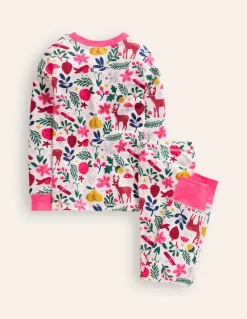 Snug Long John Pajamas-Ivory Festive-Boden Discount