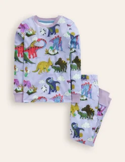 Snug Long John Pajamas-Lilac Dino Family-Boden Flash Sale