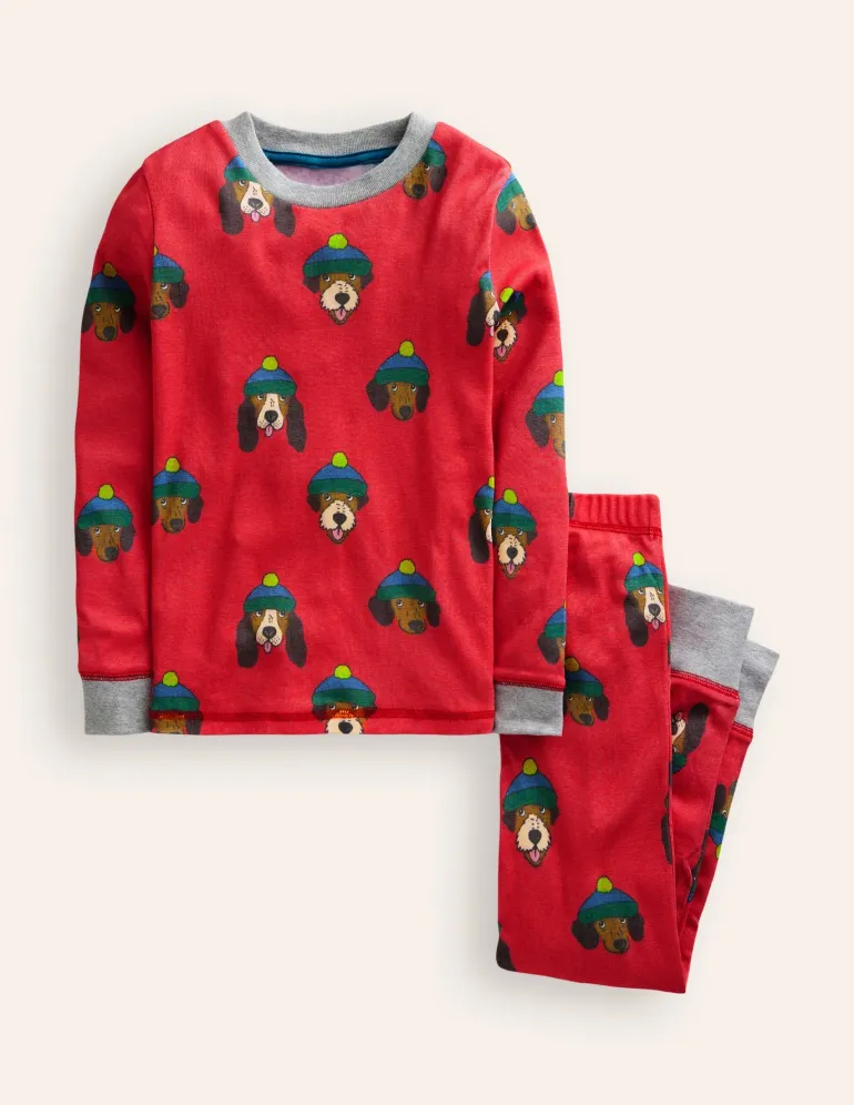 Snug Long John Pajamas-Poppy Red Dude Dogs-Boden Online