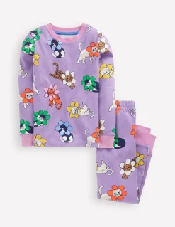 Snug Long John Pyjamas-Aster Purple Flower Cats-Boden Cheap