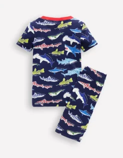 Snug Short John Glow Pyjamas-College Navy Sharks-Boden Fashion
