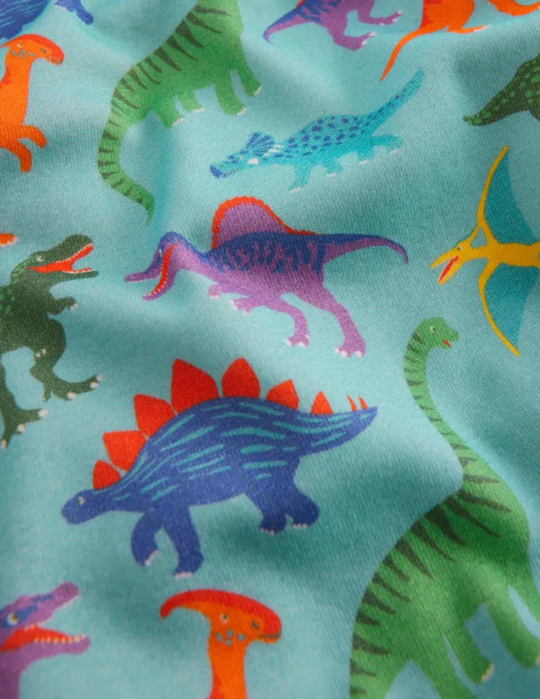 Snug Twin Pack Pajamas-Blue Dinos and Green Stripe-Boden Hot