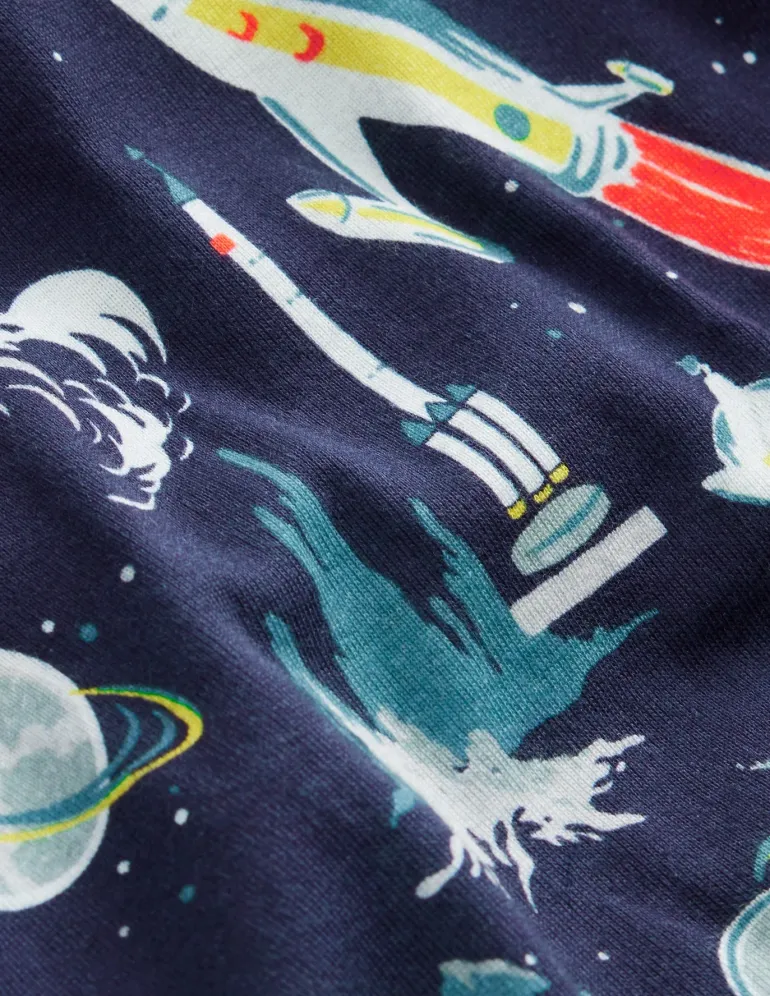 Snug Twin Pack Pajamas-Grey Space and Navy Stripe-Boden Sale