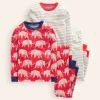 Snug Twin Pack Pajamas-Red Mammoth and Grey Stripe-Boden Sale
