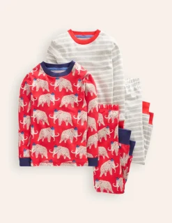 Snug Twin Pack Pajamas-Red Mammoth and Grey Stripe-Boden Sale