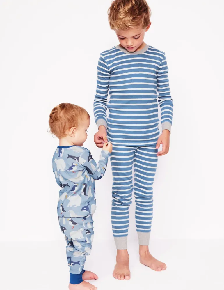 Snug Twin Pack Pyjamas-Blue Artic Animals and Stripe-Boden New