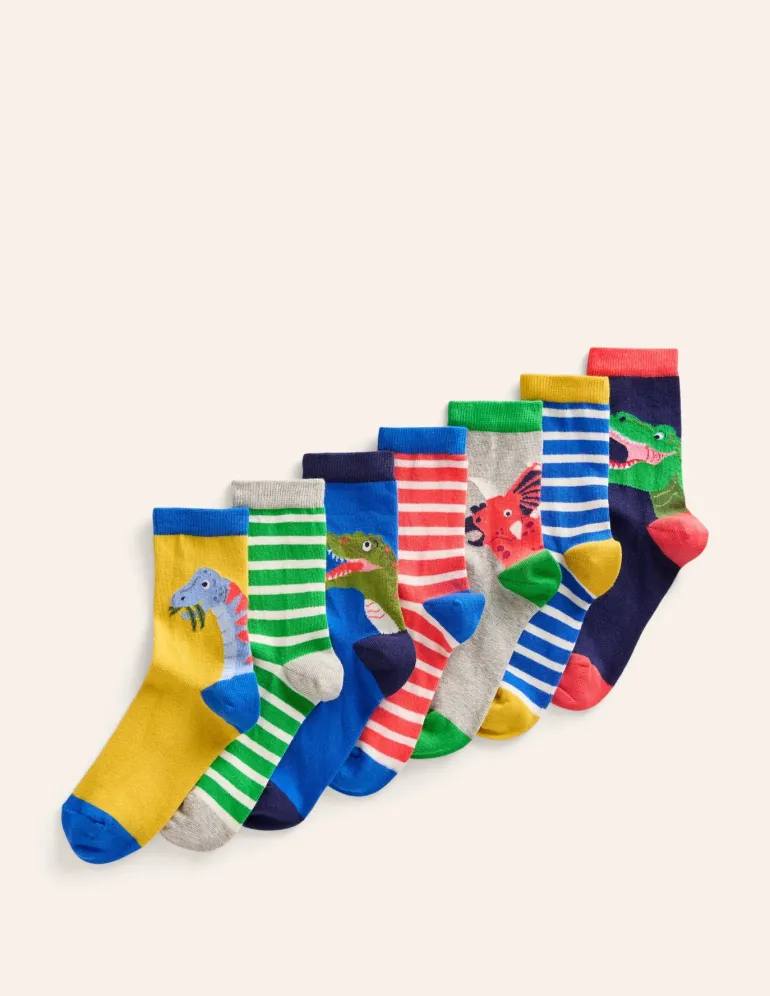 Socks 7 Pack-Multi Dinosaurs-Boden Cheap