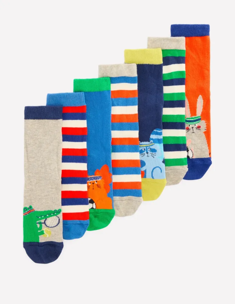 Socks 7 Pack-Sporty Animals-Boden Hot