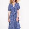 Sofia Trim jersey midi dress-Sapphire Blue, Foliage Bud-Boden Clearance