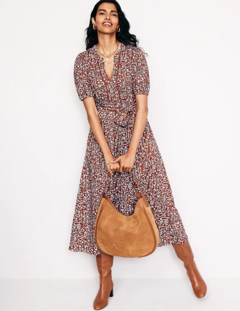 Sofia Trim jersey midi dress-Autumn Brown, Foliage Bud-Boden Shop