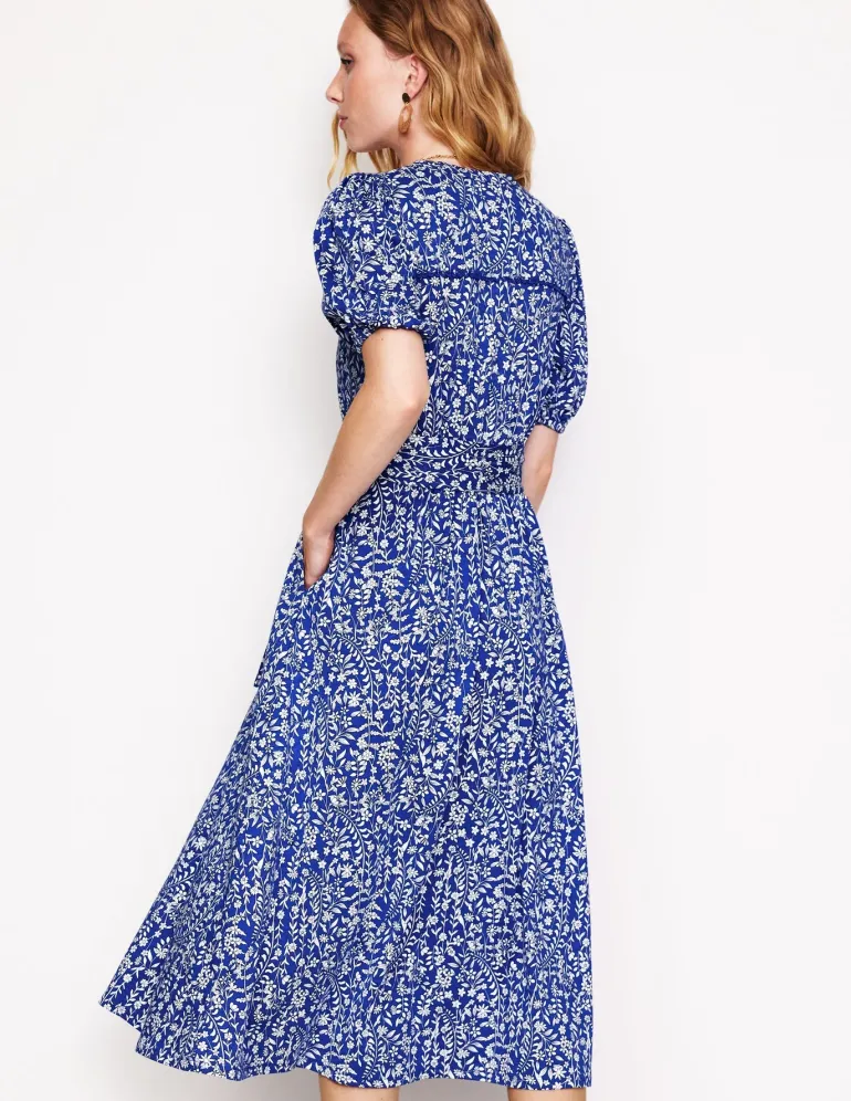 Sofia Trim jersey midi dress-Sapphire Blue, Foliage Bud-Boden Clearance