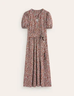 Sofia Trim jersey midi dress-Autumn Brown, Foliage Bud-Boden Shop