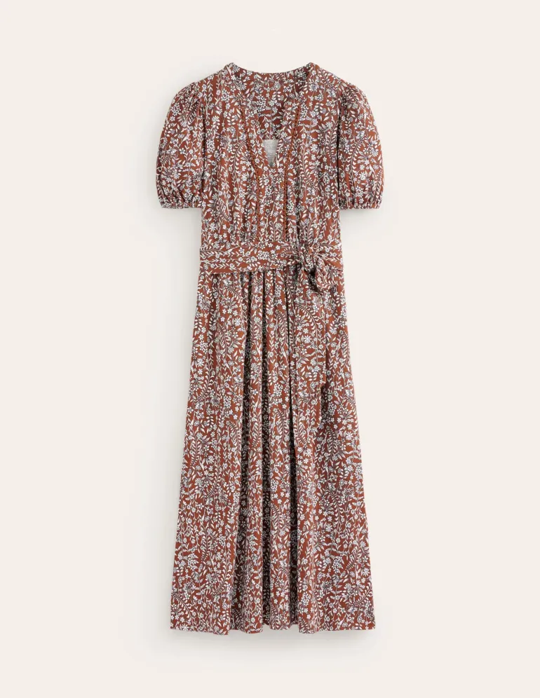 Sofia Trim jersey midi dress-Autumn Brown, Foliage Bud-Boden Shop