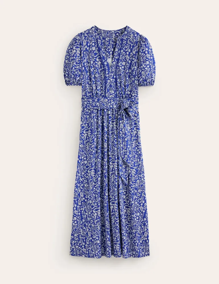 Sofia Trim jersey midi dress-Sapphire Blue, Foliage Bud-Boden Clearance