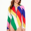 Sporty Raglan Sleeve Swimsuit-Multi, Rainbow Cascade-Boden New