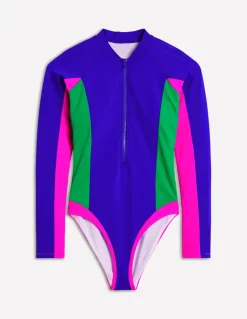 Sporty Raglan Sleeve Swimsuit-Colbolt Colourblock-Boden Best Sale