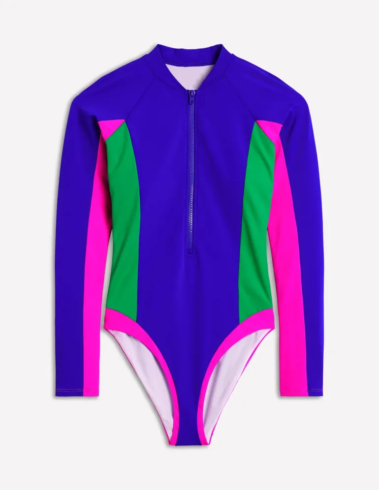 Sporty Raglan Sleeve Swimsuit-Colbolt Colourblock-Boden Best Sale