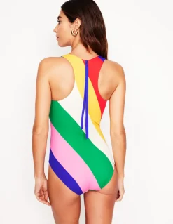 Sporty Zip Back Swimsuit-Multi, Rainbow Cascade-Boden Online