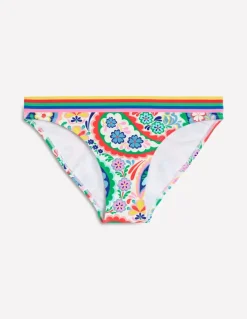 Stripe Trim Bikini Bottoms-Multi, Meadow Paisley-Boden Best