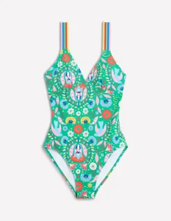 Stripe Trim Swimsuit-Green, Decorative Garden-Boden Online