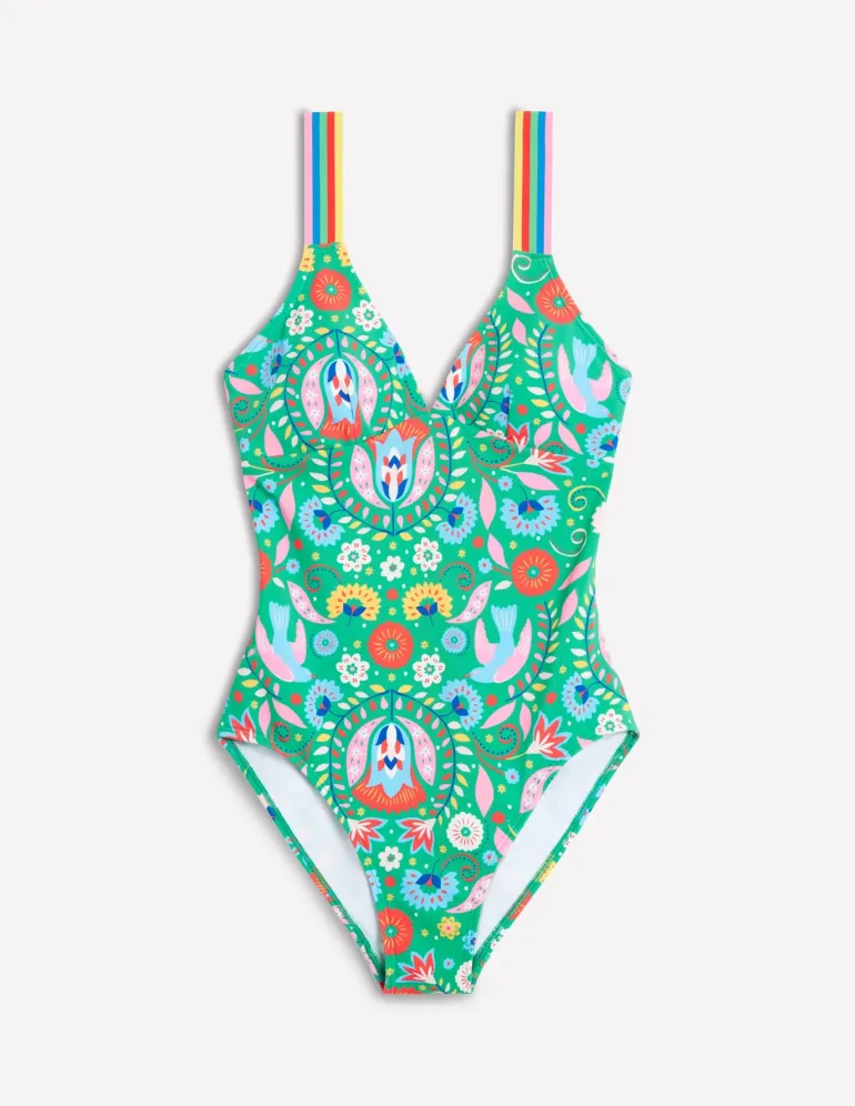 Stripe Trim Swimsuit-Green, Decorative Garden-Boden Online
