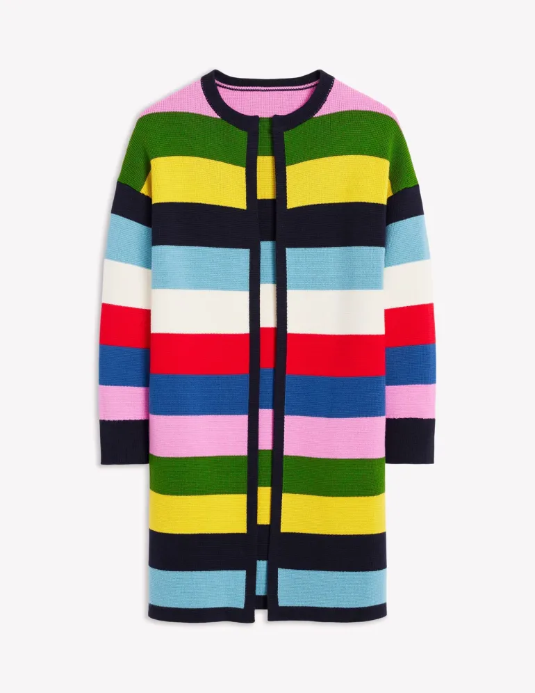 Striped Cotton-Blend Coatigan-Poppy Red, Blue Multi-Boden Best