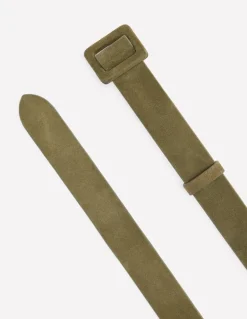 Suede Skinny Buckle Belt-Deep Olive-Boden Store