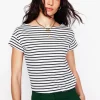Supersoft Boat Neck T-Shirt-Ivory, Navy Stripe-Boden Hot