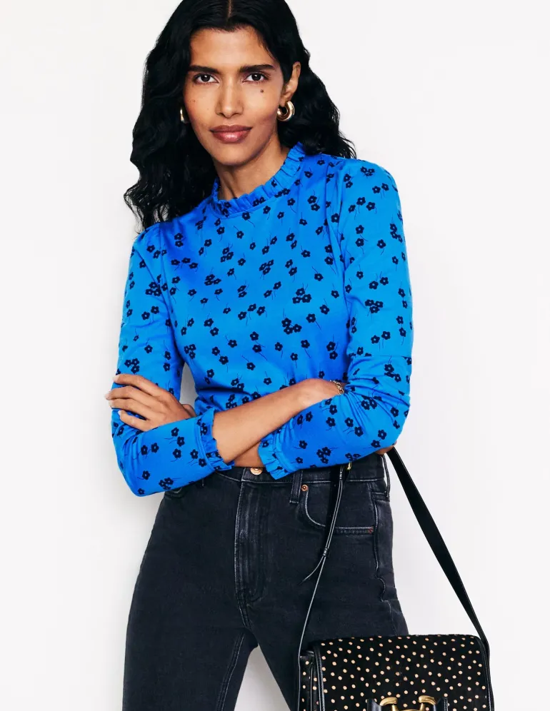 Supersoft Frill Detail Top-Kingfisher Blue , Fall Sprig-Boden Discount